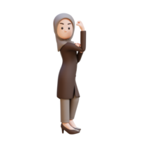 3D muslim business woman character showing strong gesture and smiling proudly png