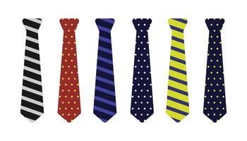 Set of colored man ties with different patterns. Neck tie set for business or party. vector
