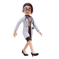 3D render woman doctor character is smiling and walking png