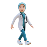 3D render muslim woman medical doctor character is smiling and walking png
