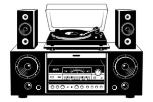 Analog Vintage HiFi Audio Set of vinyl player, stereo amplifier and speakers. All devices are the separate objects. Cliparts isolated on white. vector