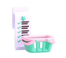 3D Render of Shopping List and Basket on Transparent Background png