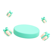 3D Render of Floating Gift Boxes with Round Podium on Transparent Background png