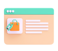 3D Shopping Bag Icon with Discount Tag on Website Interface on Transparent Background png
