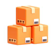 3D Stack of Parcel Boxes with Barcodes and Handling Symbols on Transparent Background png
