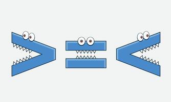 Funny Alligator Math Symbols Illustration Greater Than Less Than or Equal To Sign Educational Cartoon Design vector