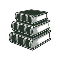 Stack of vintage Green books in a classic woodcut style. Stack of three old retro Holy, Historical books for knowledge, education, and literature vector