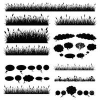 Silhouettes of Grass and Clouds on White Background vector