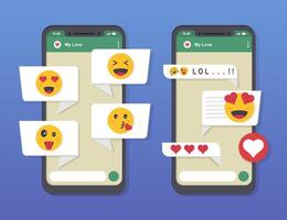 Smartphone Chat User Interface with Emoji Reactions. vector