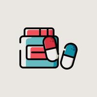 Medicine Container with Colorful Capsules in Flat Medical Icon Style vector
