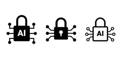 AI Security Padlock Icons with Circuitry and Data Protection Concept vector
