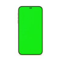 Modern smartphone with green screen isolated on transparent background, mobile mockup for UI or app design png