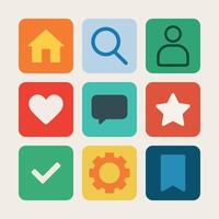 A set of icons with a house, heart, star, and other shapes. The house icon is yellow and the heart icon is red vector