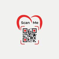 QR Code Scan Label, Scan QR Code icon, Template of frames with text scan me and QR code for smartphone, mobile app, payment and discounts. illustration Love shape vector