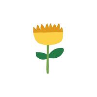yellow flower in minimal cartoon style with orange accents and green leaf base, playful and cheerful design for kids and spring prints vector