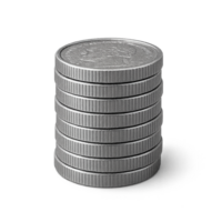 Stack of silver coins isolated on transparent background png