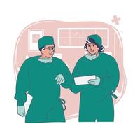 Two Surgeons Discussing Patient Case Illustration vector