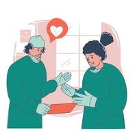 Two Surgeons Discussing Patient Case in Operation Room Illustration vector
