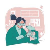 Female Scientist Using Microscope in Laboratory Illustration vector