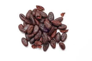 Brown cocoa beans on white background. photo