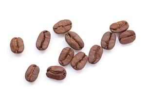 Isolated of coffee bean, Brown roasted coffee beans seeds isolated, coffee bean isolate, white background, bean isolated on white, closeup of coffee photo