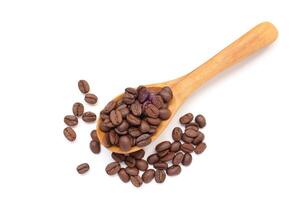 Coffee in spoon, Bean on white, brown coffee beans isolated on white background photo