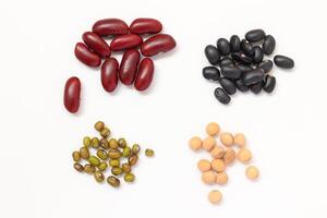 Top view of Red beans black beans soybean with mung bean isolated on white, isolated of Red beans black beans soybeans with mung bean photo