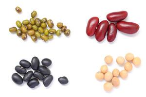 Red beans black beans soybean with mung bean isolated on white photo