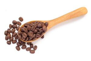coffee beans on a wooden spoon isolated on white background photo