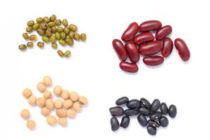 Top view of Red beans black beans soybean with mung bean isolated on white photo