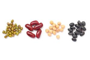 Top view of Red beans black beans soybean with mung bean isolated on white, isolated of Red beans black beans soybeans with mung bean, isolate of seeds ingredients photo