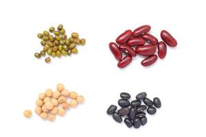 Top view of Red beans black beans soybean with mung bean isolated on white, soybeans photo