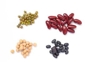 Top view of Red beans black beans soybean with mung bean isolated on white background, seeds on white photo