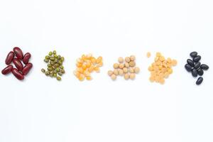 Isolated of bean, various types of beans and beans on white background photo