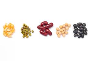 a variety of beans and beans on a white background photo