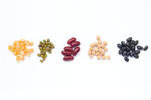 black beans soybean with mung bean isolated on white, isolated of Red beans black beans soybeans with mung bean, ingredients bean seeds, various types of beans and beans on white background photo