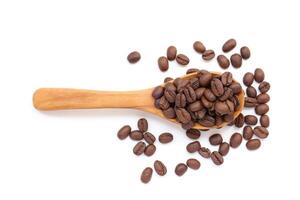 coffee beans on a wooden spoon on a white background photo