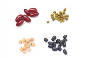 Top view of Red beans black beans soybean with mung bean isolated on white, ingredients photo