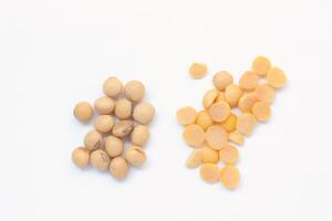 Soybean seeds on white background, soy bean photo