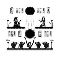 Egyptian hieroglyphs with stories of gods and goddesses. Ritual offerings Afterlife of gods and goddesses on boats on the Nile. vector