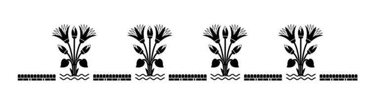 Seamless illustration based on Egyptian national ornament with lotus flowers and water in linear style. vector
