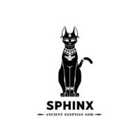 Silhouette of the ancient Egyptian god of sacred animals, the sphinx cat sitting front view as a symbol of respect vector