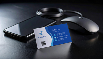 Tech Business Card Mockup with Smartphone and Mouse psd