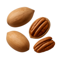 Whole and Halved Pecan Nuts on Transparent Background png