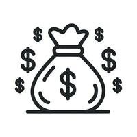 Money Bag Icon with Dollar Signs in a Simple Line Art Style for Finance and Investment Concepts and Designs vector
