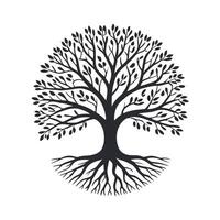 Stylized Tree of Life Silhouette with Roots and Branches Isolated on White Background Symbolizing Growth Connection and Natural Harmony in Black and White vector