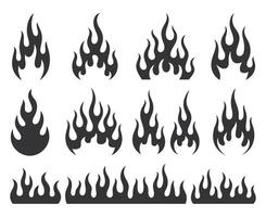 Set of Black Fire Flames Illustration Collection of Different Shapes and Styles Isolated on White Background for Design Elements and Decoration vector
