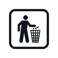 Simple Black and White Icons of a Person Throwing Trash into a Bin vector