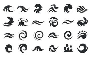 Collection of twenty four abstract wave icon water symbols ocean design elements vector