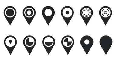 Set of Location Pin Icons with Different Designs Illustration of Map Markers Navigation Symbols and GPS Point Indicators in Black vector